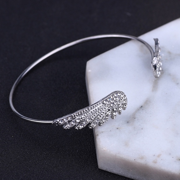 Silver Crystal Angel Wings Cuff Bangle Bracelet - Picture 3 of 7